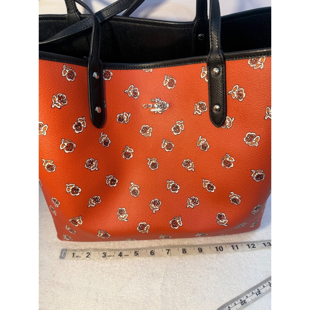 Coach City Tote Orange Rose Floral Print Crossgrain Leather Bag F31207 - Picture 9 of 9